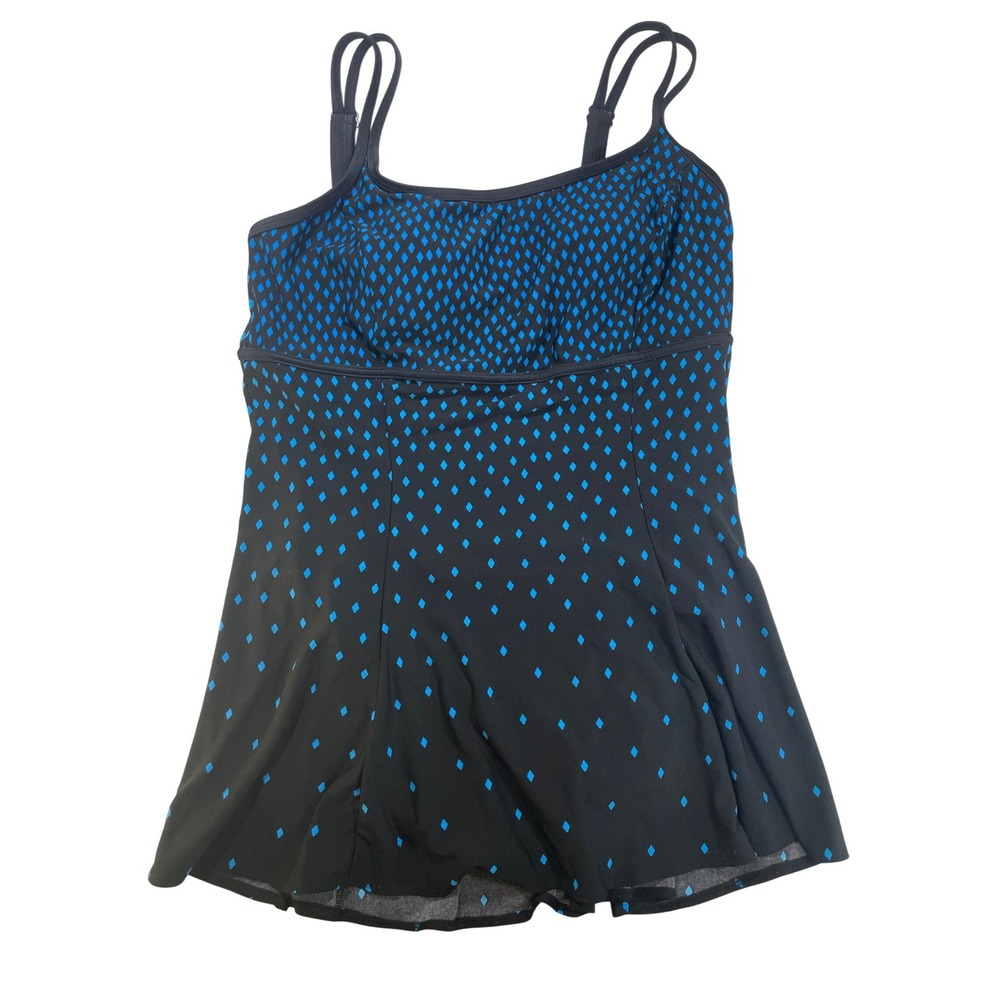 Great Lengths Swim Dress Womens Black Royal Blue Diamond Print Modest Size 12
